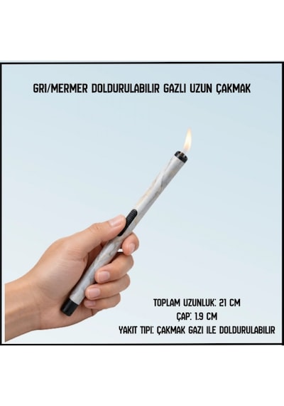 Uyguna-yakala Gri/mermer Doldurulabilir Gazlı Uzun Çakmak-ykt.277
