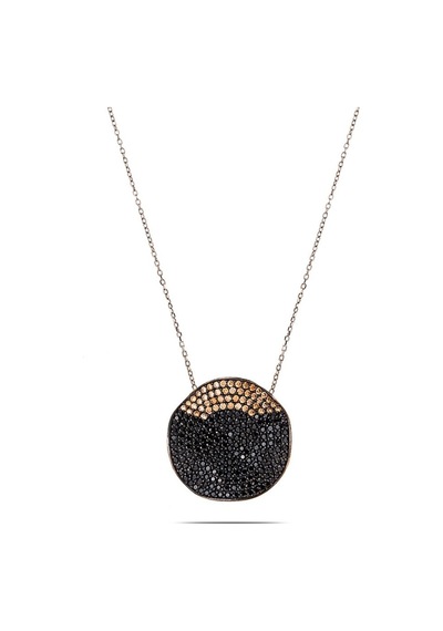 Sarı-Siyah Zirkon Taşlı Dalgalı Tasarım 925 Ayar Gümüş Kadın Koly (429459615)