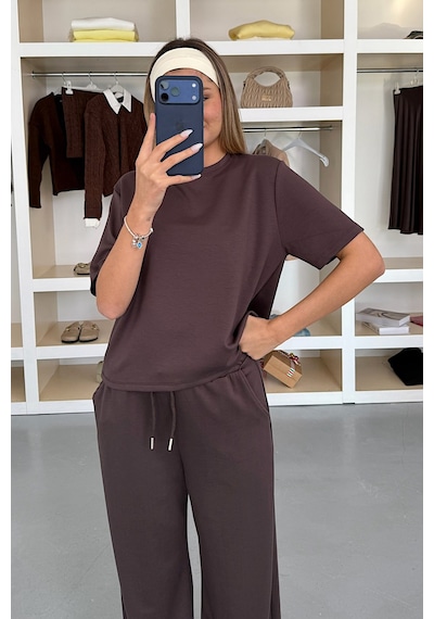 Giysa Kadın Bisiklet Yaka Regular Fit Basic T-shirt Kahverengi - Ms0001353 Kahverengi