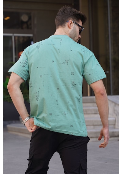 Madmext Mint Yeşili Bisiklet Yaka Baskılı Erkek Tişört 6093 Mint Yeşili