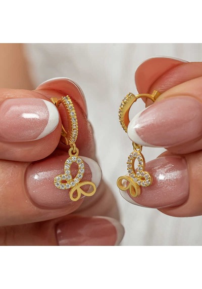Gümüş Sallantılı Gold Kelebek Kadın Küpe Gümüş