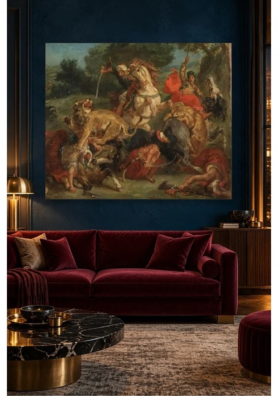Fida Delacroix Aslan Avı Canvas Tablo Çok Renkli