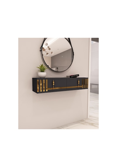 Perla 90 Cm Duvara Monte 2 Kapaklı Raflı Makyaj Masası Dresuar Antrasit-altın Antrasit-altın Perla 90 Cm Duvara Monte 2 Kapaklı Raflı Makyaj Masası Dresuar Antrasit-altın Antrasit-altın