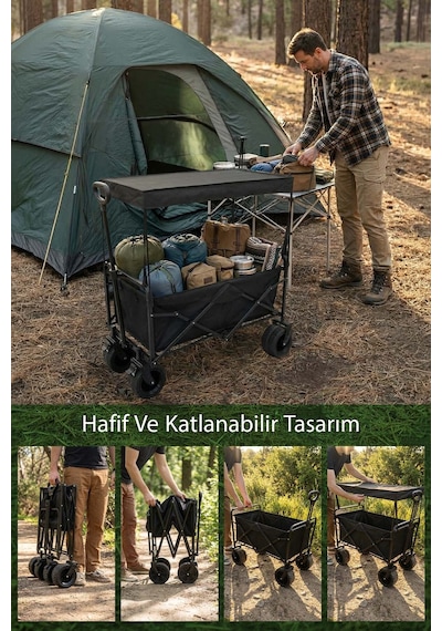 Kiwi KFW-391 Katlanabilir 120 KG Çift Tekerli Tenteli Kamp Piknik Plaj Pazar ve Market Arabası