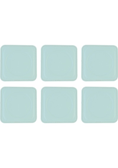 Bardak Altlığı,6 Lı Set,masaüstü Yuvarlak Cup Coaster,vegan Suni Deri,11x11 Cm.,su Yeşili Su Mavisi