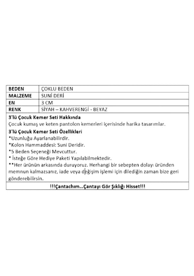 Çocuk Kemer 3'lü Set Kot Ve Kumaş Pantolon Çok Renkli