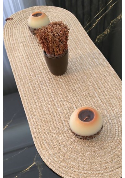 Bej Renk 35x100 Cm Runner Şık Masa Orta Sehpa Üstü Dekoratif Sofra Aksesuarı Bej