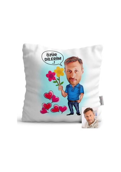 Kişiye Özel Özür Dilerim Karikatür Saten Yastık - 1