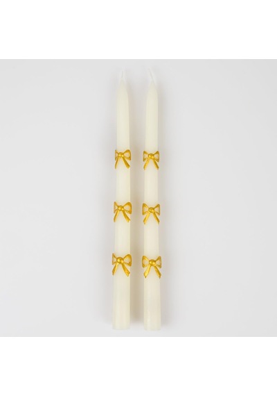 Lexroo Gold Bow Taper Candles - Altın Kurdele Detaylı Mumlar 2'li
