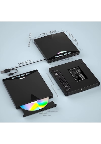 Çok Fonksiyonlu Harici Cd Dvd Sürücü 7 In 1 Harici USB 3.0 Type-c Yazıcı Okuyucu Laptop Mac Win