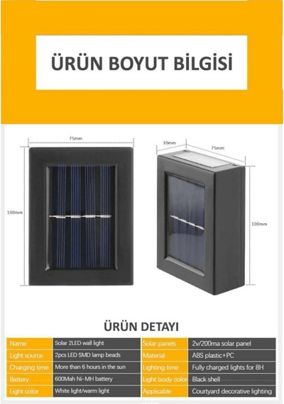 Solar Çift Taraflı Bahçe Duvar Lambası 2 Adet-9096258255263