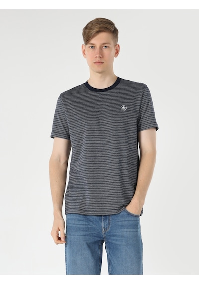 Colin'S Regular Fit Bisiklet Yaka Çizgili Lacivertvert Erkek Kısa Kol Tişört Cl1062939_Q1.V2_Nav