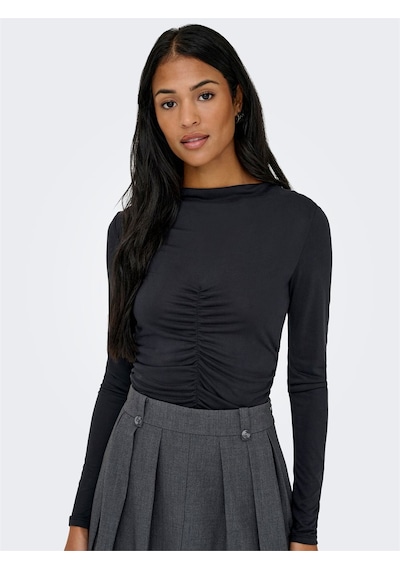 Only Onlhannah L/s Ruchıng Top Jrs Kadın Siyah T-shirt - 15363623