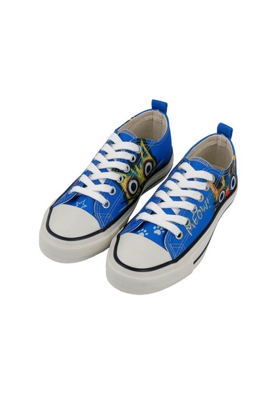 Kadın Vegan Mavi Sneakers - Meow Attack Tasarım Çok Renkli