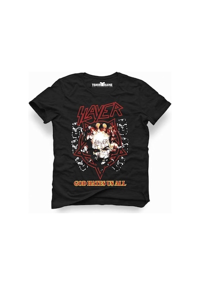 Tshirthane Slayer God Hates Us All Rock Metal Müzik Baskılı Erkek T-shirt Siyah