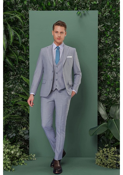 Efor Tk 872 Slim Fit Gri-mavi Klasik Takım Elbise Gri - Mavi