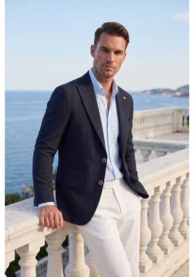 Rizzup Erkek Slim Fit Likralı Lacivert Blazer Ceket Gofre Dokulu Esnek Çift Düğmeli Spor Ceket 2600813 Rizzup Erkek Slim Fit Likralı Lacivert Blazer Ceket Gofre Dokulu Esnek Çift Düğmeli Spor Ceket 2600813