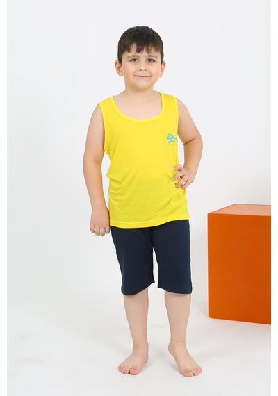 Akbeniz Erkek Çocuk Sıfır Kol Şortlu Sarı Penye Pijama Takımı 20435