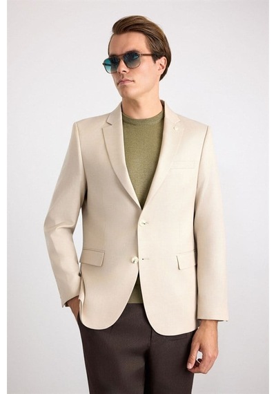 Süvari Bej Slim Mono Yaka Torba Cep 6 Drop Klasik Ceket Ct2021600427-bj3