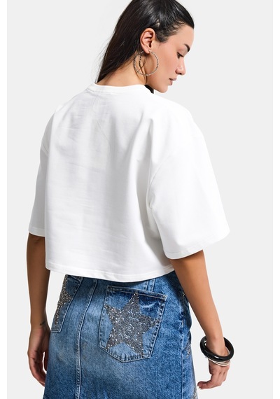 Itsbasic Kadın Kırık Beyaz Renk S6-101 Oversize Bol Kesim T-shirt