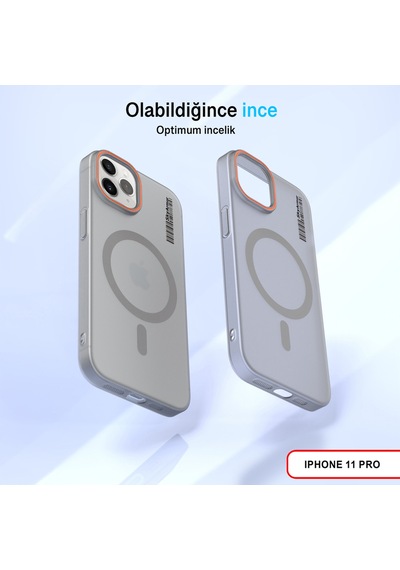 Apple iPhone 11 Pro Magsafe Uyumlu Mat Sert Klein Kılıf Gri
