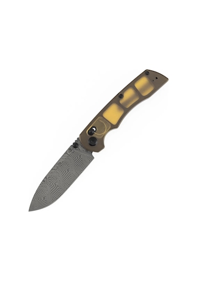 Tenable Kryo Çapraz Kilitli Amber Peı/ultem Sap Damascus Çelik Kamp Çakı T1001v10