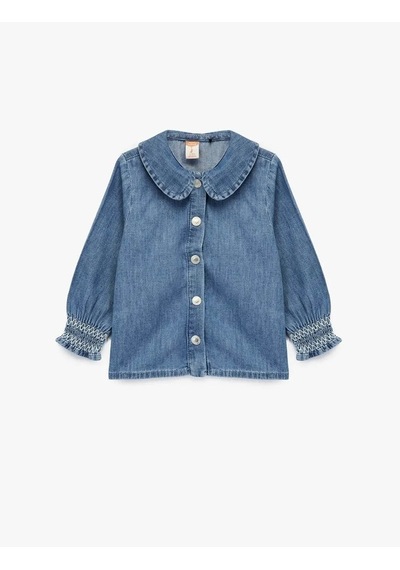 Koton Bebe Yaka Denim İndigo Kız Bebek Gömlek 6wmg80006ad İndigo