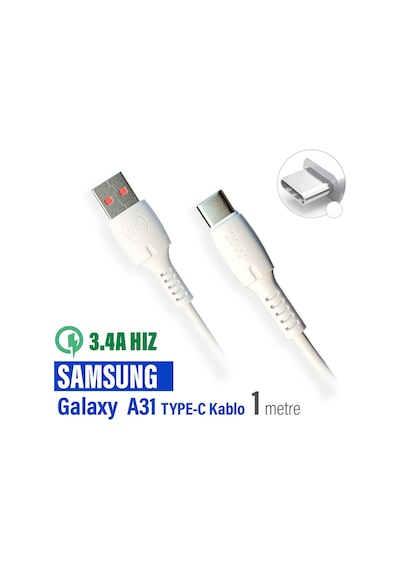 Samsung A31 Şarj Kablosu Type-c Hızlı Şarj Uyumlu 3.4a