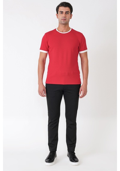 Efor Slim Fit Bisiklet Yaka Kırmızı-ekru Tişört Ts 932