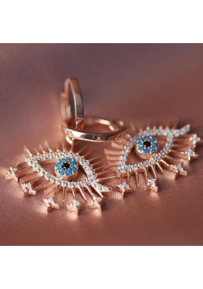 Zirkon Taşlı Göz Modeli Rose Gold Kaplama Gümüş Küpe Gümüş