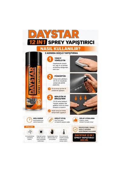 Sprey Yapıştırıcı 400 Ml Güçlü Çok Amaçlı Kumaş Sünger Ahşap Deri Karton Keçe Yapıştırıcı