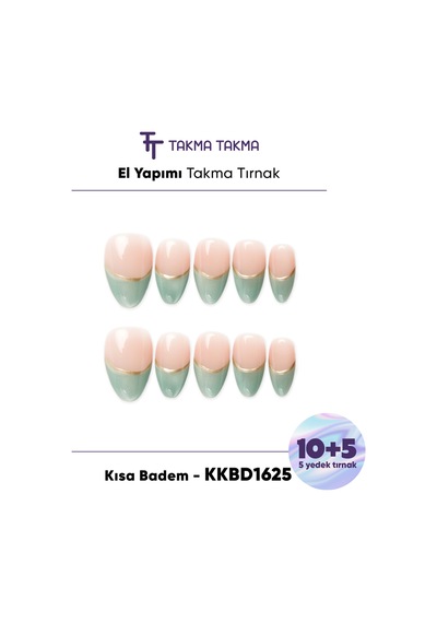 Kkbd1625 Kısa Badem 15'li Tekrar Kullanılabilir El Yapımı Protez Takma Tırnak S