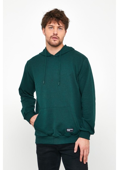 Comeor Erkek Koyu Yeşil Basic Kapüşonlu Regular Fit Normal Kesim 2 İplik Kumaş Günlük Sweatshirt Koyu Yeşil