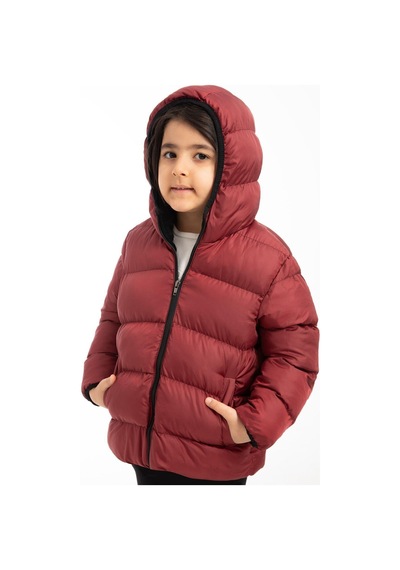 Kız Çocuk Polarlı Kapüşonlu Su Geçirmez Rüzgara Dayanıklı Şişme Kışlık Mont & Kaban-42 Bordo