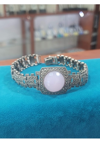 Firuze Gümüş Hasır Oyma Modeli Yöresel Otantik Taşlı Gümüş Bilekl