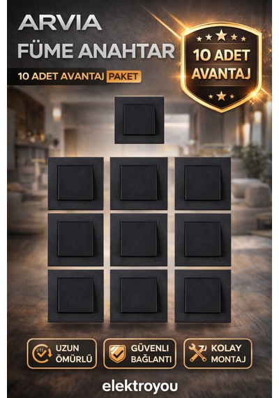 Arvia Füme Anahtar 10 Adet Çerçeve Dahil