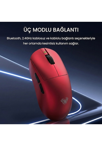 Aula V9 Ultra 42000 Dpı Paw3950 Sensör 8000hz Tri-mode Kablosuz Oyuncu Mouse Rgb Omron Switch Lightweight E-spor Gaming Mouse Kırmızı