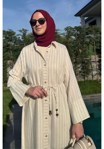 Rabia Şamlı Çizgili Natural Kap Siyah Normal
