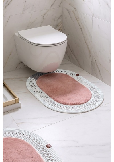 Banyo Paspası Takımı 60x100+40x60 Cm İç Trikot Pembe & Gümüş