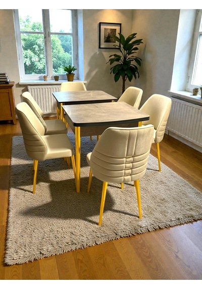 Msy Home 6 Kişilik Premium Seri Gold Detaylı Krem Renk Siyah Sonomo Kelebek Masa Modern Şık Set Bej Msy Home 6 Kişilik Premium Seri Gold Detaylı Krem Renk Siyah Sonomo Kelebek Masa Modern Şık Set Bej