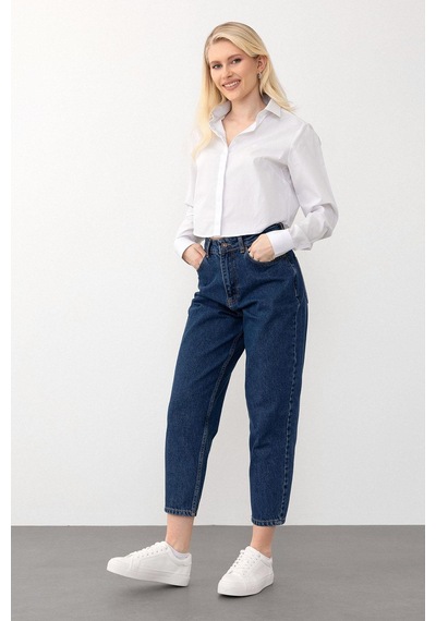 Olcay Yüksek Bel Carrot Fit Jean Pantolon Koyu Mavi 7573