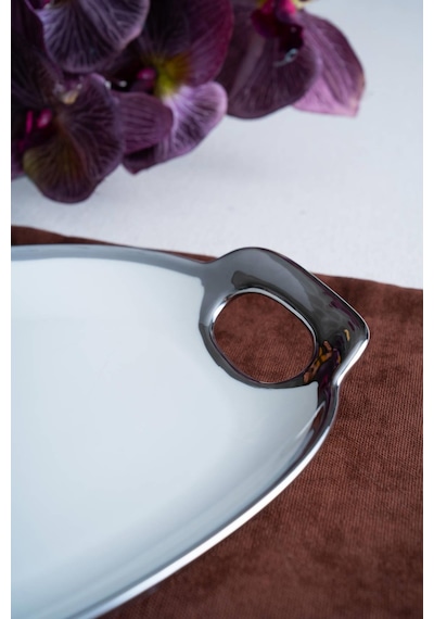 Acar Arven Oval Silver Sunum Tepsisi - 45 Cm Beyaz