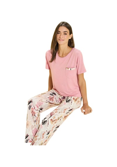 Over Sleep By Poleren Over Sleep 3348 Kadın Viskon Yazlık Takım S-m-l-xl Pembe