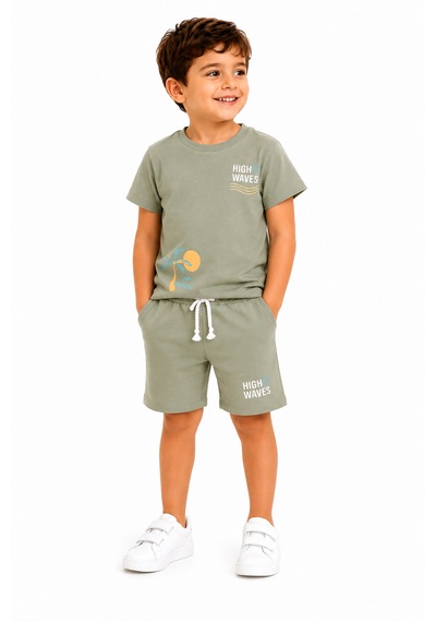 Tucankids Erkek Çocuk %100 Pamuklu İkili Takım Açık Haki Yeşil