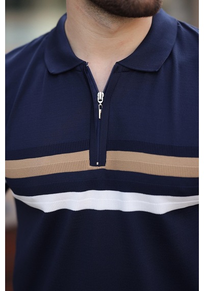 Madmext Lacivert Fermuarlı Polo Yaka Triko Erkek T-shirt E7299 Lacivert