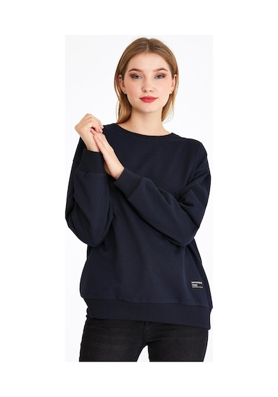MMetalic Kadın Lacivert Renk Basic Bisiklet Yaka Sweatshirt