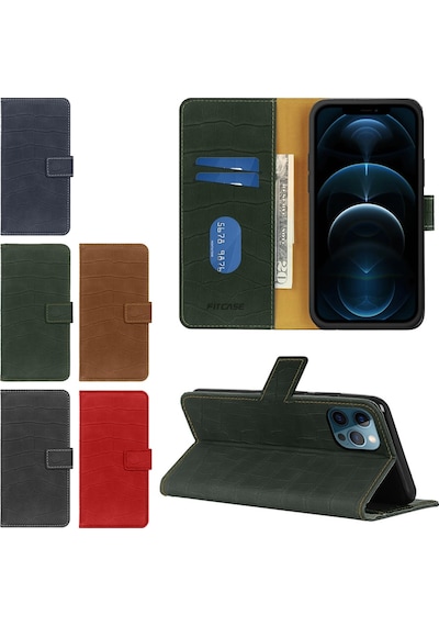 Apple Uyumlu iPhone 12 / 12 Pro Kilif Kroko Desen Kapakli Cüzdanli 514448567