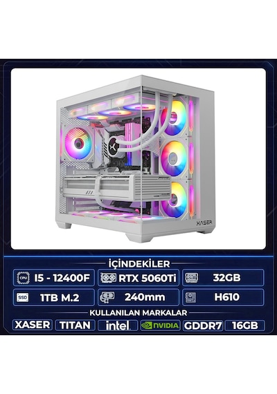 Xaser Thor X60 i5-12400F 32 GB 1 TB M.2 NVMe SSD 16 GB RTX5060TI Free Dos Masaüstü Oyuncu Bilgisayarı