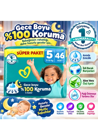 Aktif Bebek Süper Paket Bebek Bezi 5 Beden 46 Adet