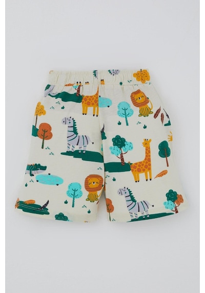 Breeze Erkek Çocuk Şortlu Pijama Takımı Safari Temalı Sevmli Hayvancıklar Desenli 1.5-5 Yaş, Sarı